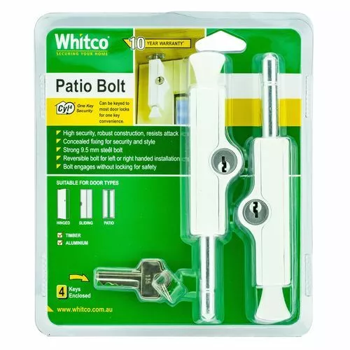 Whitco White Patio Bolt - 2 Pack