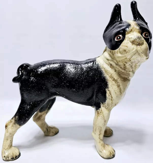 Vtg Painted Cast Iron French Bulldog /Boston Terrier Coin Bank Door Stop 9.5"T