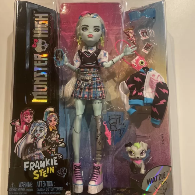 Monster High Frankie Stein Fashion Doll with Blue & Black Streaked Hair,  Signature Look, Accessories & Pet