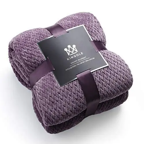 Kingole Flannel Fleece Luxury Throw Blanket, Lavender Purple Twin Size Jacquard