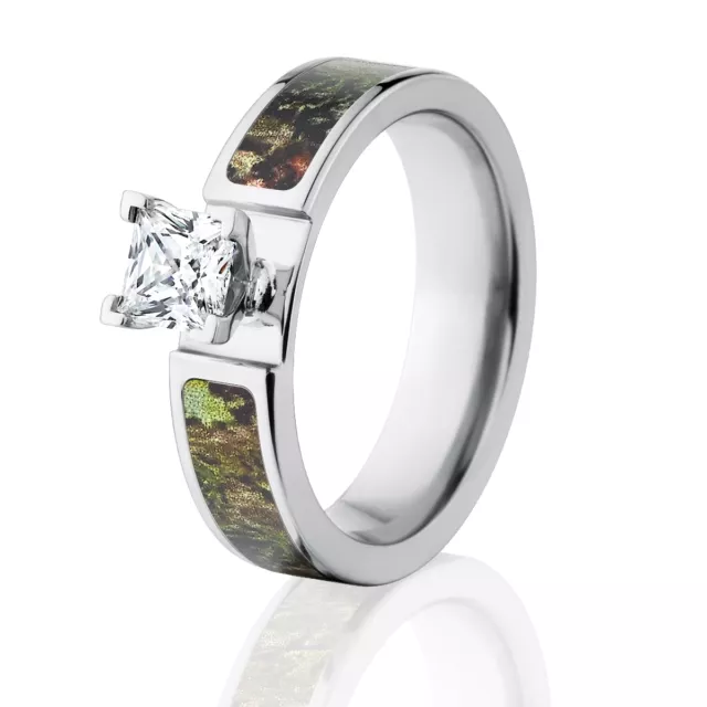 Camo Rings, Mossy Oak Obsession Engagement Ring w/ 1 CT CZ 14k WG Prong Set