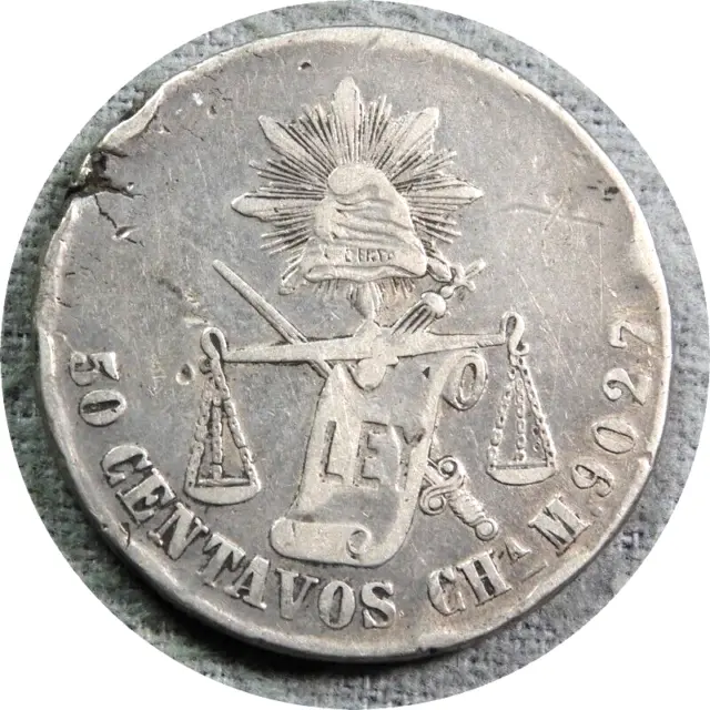 elf Mexico 50 Centavos 1883 CHaM  Silver  Cracked Planchet only 12,000 minted
