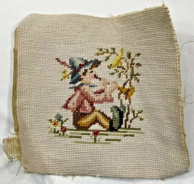 Panel de aguja para niño holandés bordado a mano década de 1970 listo para terminar vintage 9106