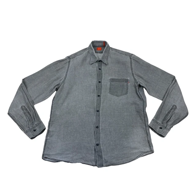 Chemise Hugo Boss Coton Rayures Gris Marron - Taille L (42) - Manches Longues - Occasion Très Bon état