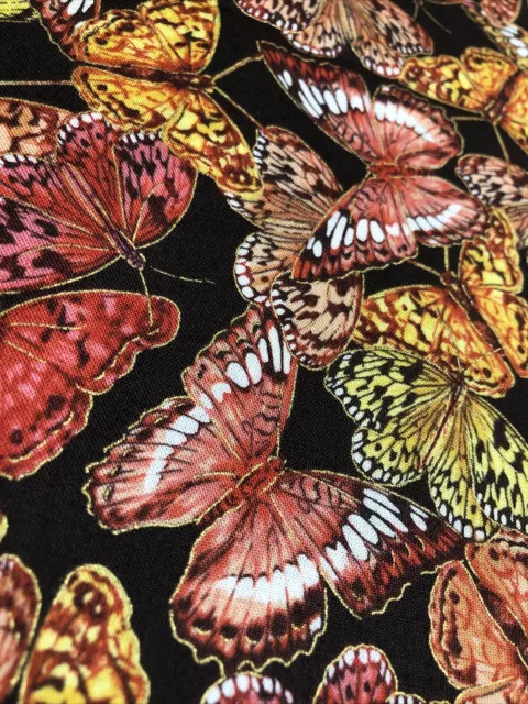 New Packed Butterfly Metallic Colored Print Cotton Fabric - FQ Or Continuous Cut