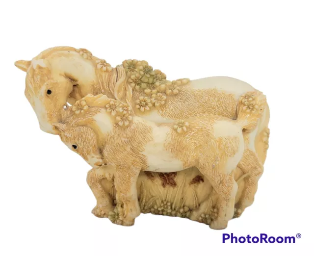  Vintage  S.I.A.B. England Horse Pony & Baby Foal Trinket Box Cast Resin 