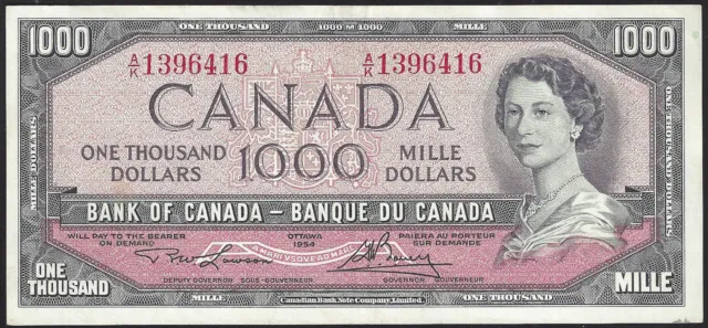 1954 Thousand Dollar Canadian Banknote 1000$ Bank Of Canada Lawson/bouey BC-44d