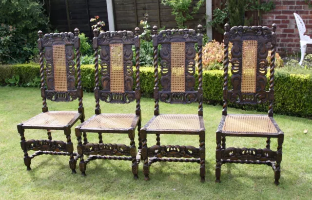 Set of 4 Antique carved oak high back chairs