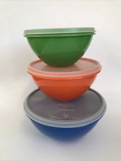 Tupperware Nesting Bowls & Lids Set Blue 235 Orange 234 Green 233 Multicoloured