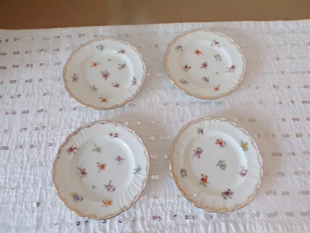 Set 4 Antique Dresden Richard Klemm RK Plates "spring Flowers"