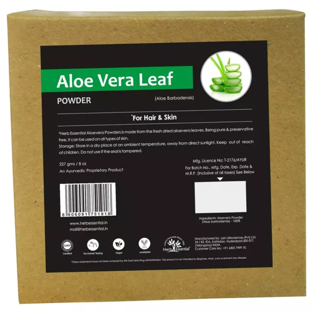 Herb Essential Pure Organique Aloe Poudre 227gm Paquet