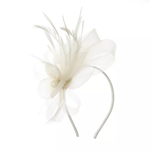 Women Flower Feathers Pearl Fascinator Headband Looped Wedding Royal Ascot Race