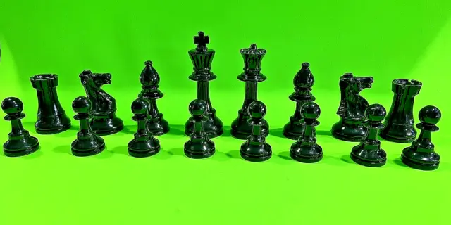 Vintage Tournament Style STAUNTON CHESS Men SET  3.75 KING WEIGHTED FELTED 32 pc