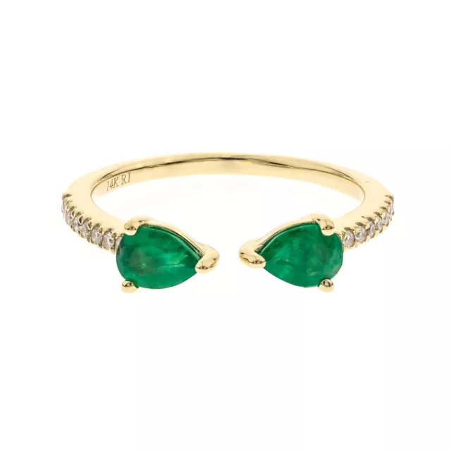 GIN AND GRACE Celeste 14K Yellow Gold Pear-Cut Emerald Ring 0.64tcw ...