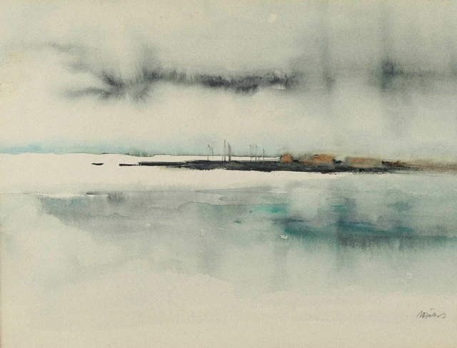 Ilse Beate Jäkel 1907-1982 Antiguo Acuarela Wasserlandschaft Niebla Isla