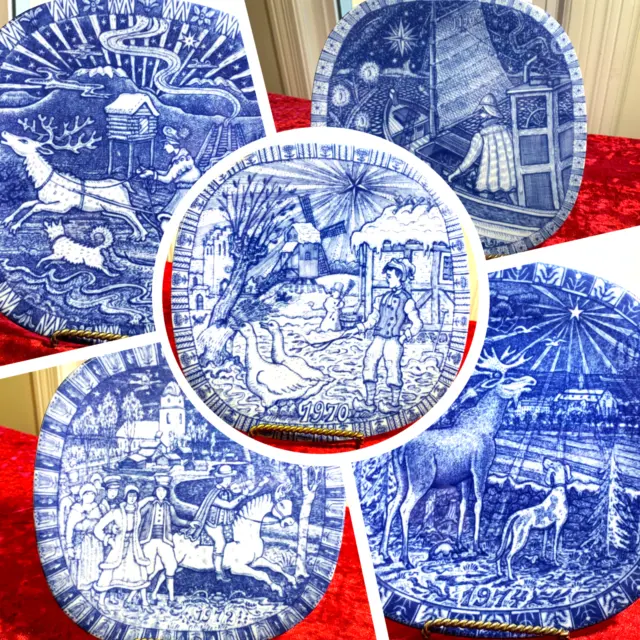 Rorstrand Sweden Blue Christmas Plates, (5) from '69 thru '74, Ship'g DISCOUNTS