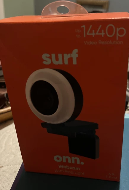 onn. Webcam with Ring Light-3 LED levels, Autofocus, Up to 1440p Resolution