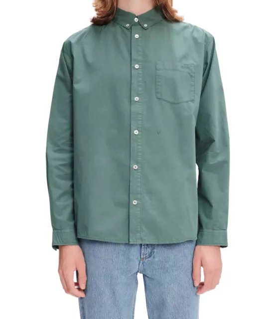 A.P.C. Mens Shirt Top Edouard Long Sleeve Straight Fit 100% Cotton - Muted Green