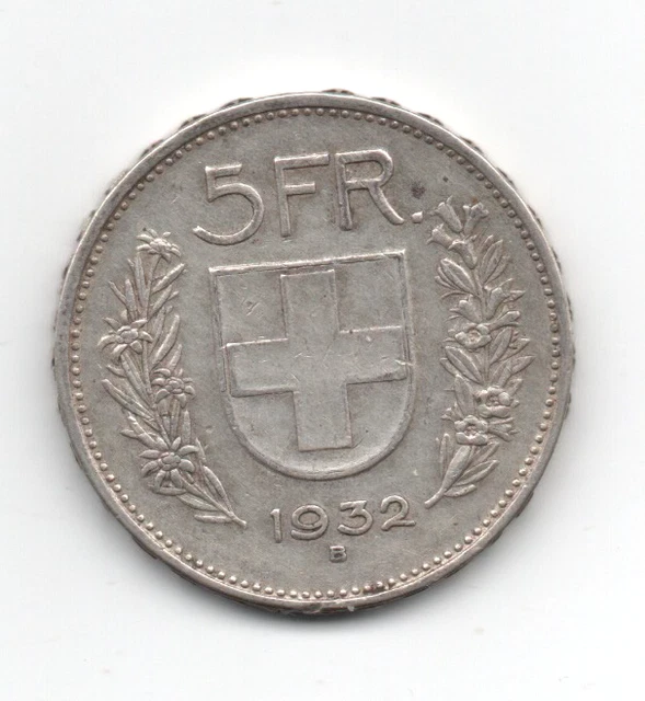 Beautiful 1932 Swiss 5 Franc Coin Silver