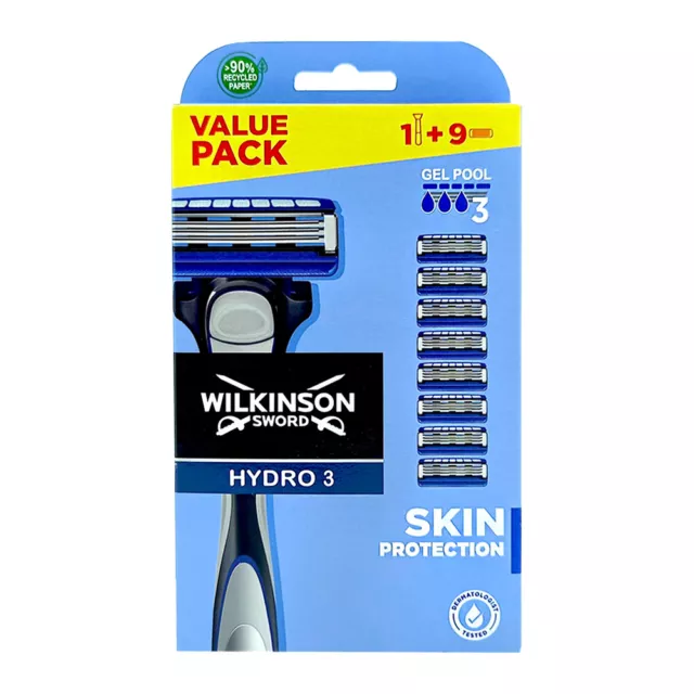 Wilkinson Sword Hydro 3 Rasierer + 9 Klingen Ersatzklingen Nassrasierer Herren