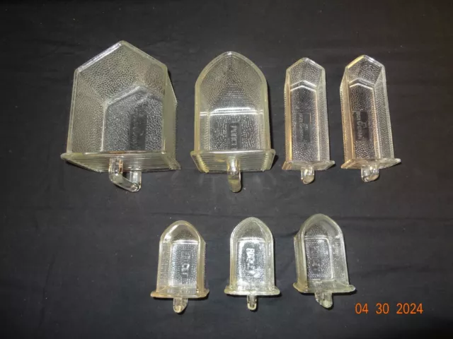 Vtg Set Of 7 Poncet Glass Hoosier Cabinet Scoops Mix Sizes