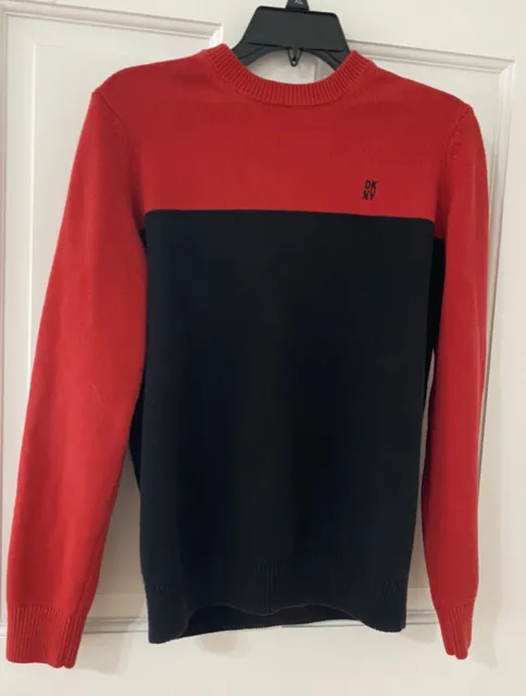 DKNY Logo Knit 90's Y2k Vintage Early 2000s Winter Red Black Crew neck