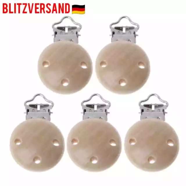 5x Naturell Schnullerkettenclip Schnullerclip Holzclip Babyclip Blitzvrsand