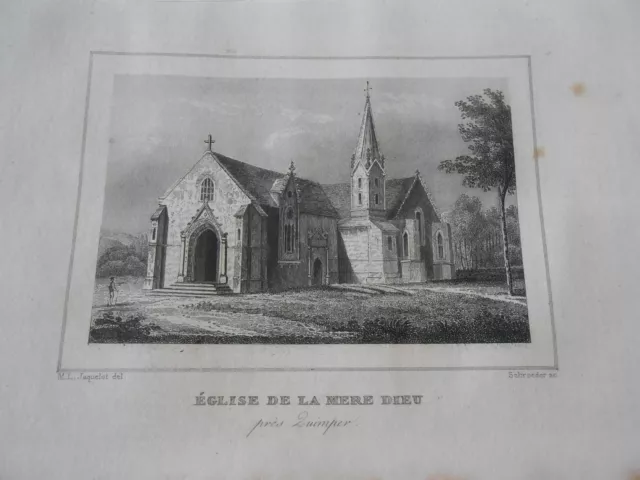 Gravure sur acier 1838 Finistère Eglise de la Mère Dieu