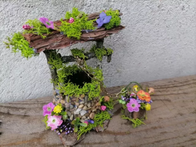 Fairy garden wishing well, Miniature well, handmade well, stone well, Dollhouse