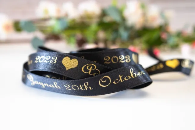 15mm Personalised Printed Satin Ribbon - Wedding Favour Birthday Christening