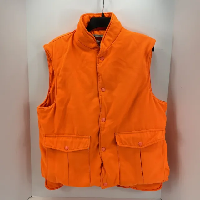 LL Bean Maine Guide Vest Men's Large Safety Orange Blaze Snap Pockets USA Made