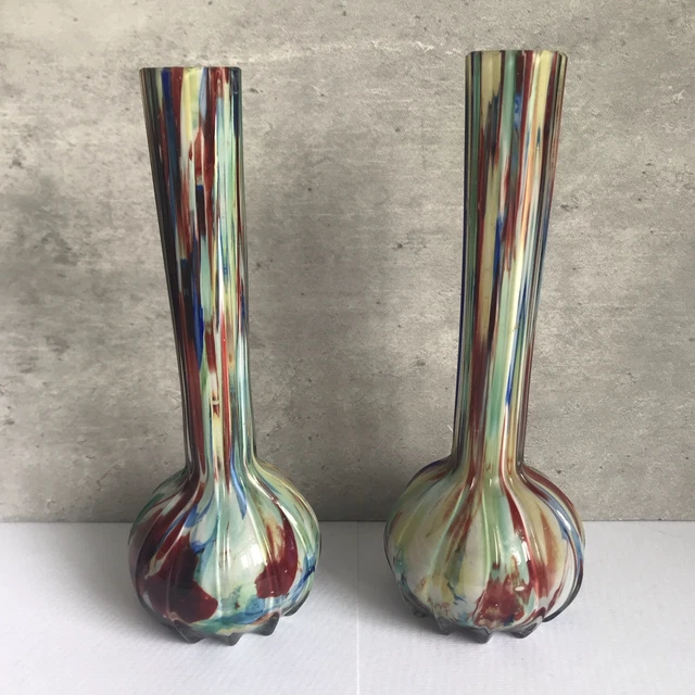 ANTIQUE PAIR FRANZ Welz Splatter Spatter Glass Vases Bohemian Art Glass ...