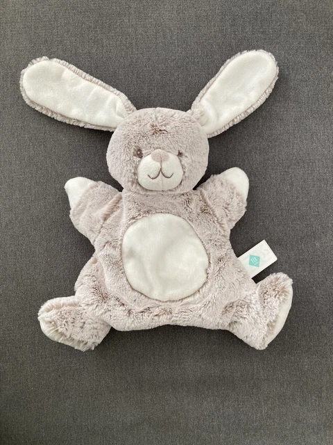 Doudou Lapin marionnette blanc et beige chiné TEX BABY Comme Neuf