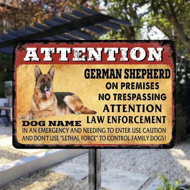 Custom Attention German Shepherd Metal Sign Classic Dog Lover Gift Home Decor