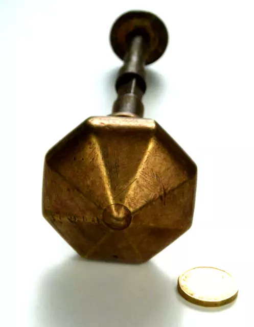 Antique Georgian Brass Door Octagonal Pull Centre Knob Handle