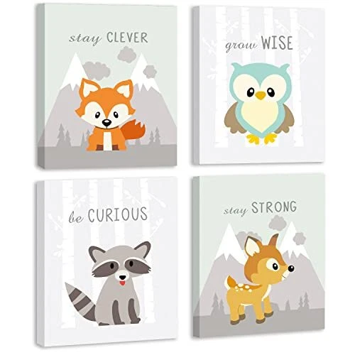 Woodland Framed Canvas Print, Woodland Nursery Decor For Boys And Girls,
