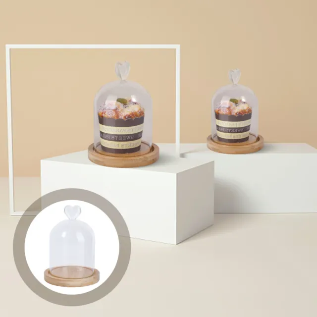 Bandeja de pastel de vidrio con cubierta de cúpula y mango de corazón para exhibición de alimentos