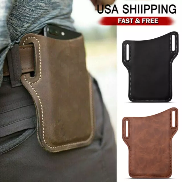 MEN CELL PHONE Belt Pack Bag Loop Waist Holster Pouch Case Leather ...
