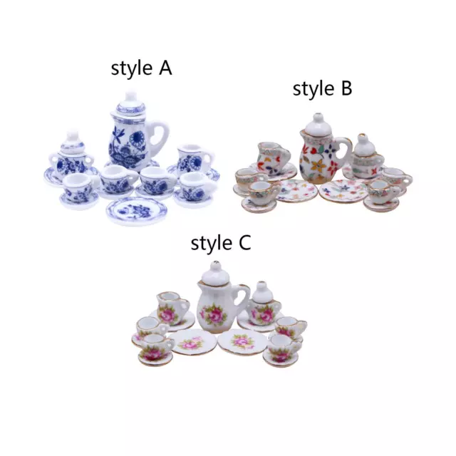 15 Pieces Dollhouse Miniature Tea Set Mini Tea Cup models:12 Scale Doll House