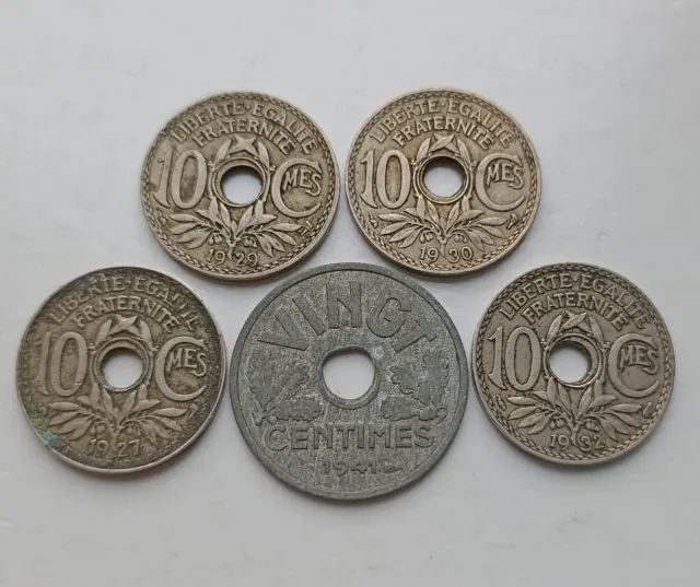 Lot de 5 pièces monnaie fautées petit trou ou trou décalé