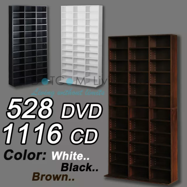 1116 CD/528 DVD Storage Shelf Rack Unit Adjustable Bluray Video Games Book