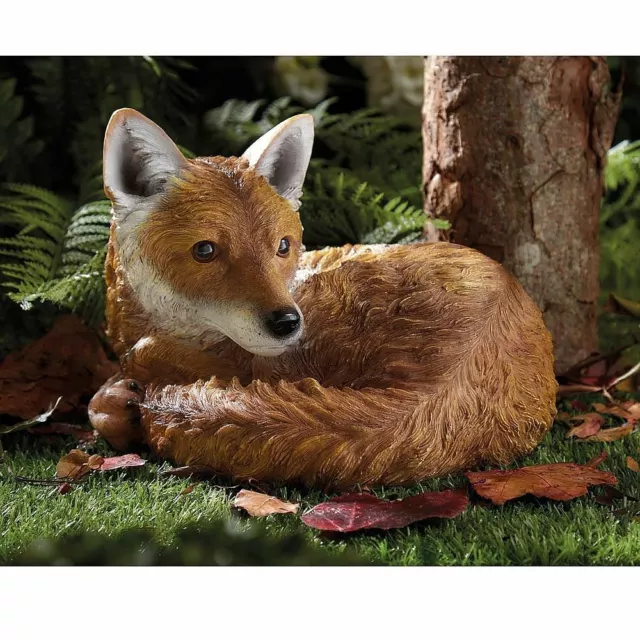 Curled Up Fox Garden Decoration Animal Ornament Hand Painted Weather Resistant