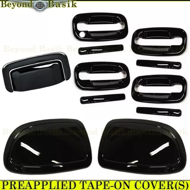 2000-2006 Chevy Tahoe GLOSS BLACK 4 Door Handle COVERS NoPSGRKH+Mirrors+Tailgate
