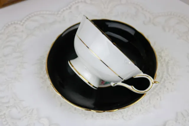 Paragon Black Tea Cup and Saucer with Pink Floating Rose 2