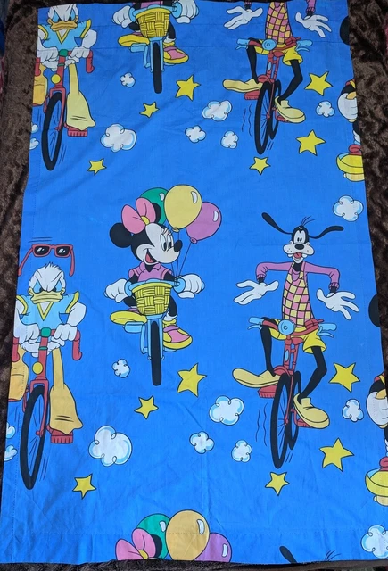 VTG 90s Disney Mickey Minnie Mouse Curtains Fabric Set of 2 Blue