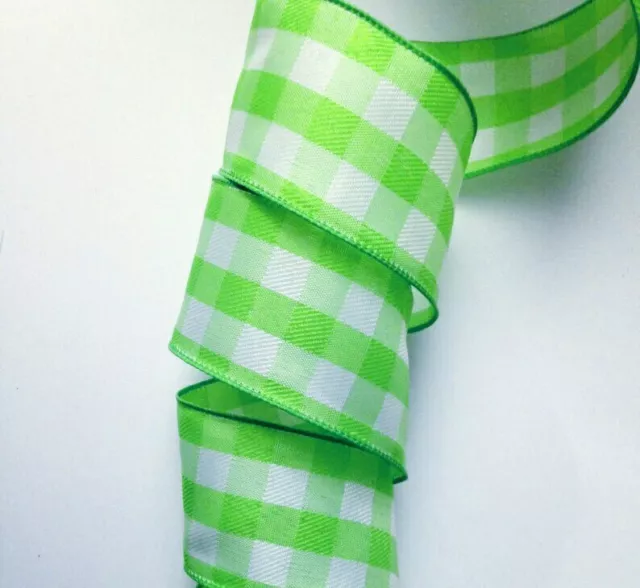 Green White Buffalo Plaid 2.5" X 5 yd Wired Ribbon Country Farmhouse Everyday