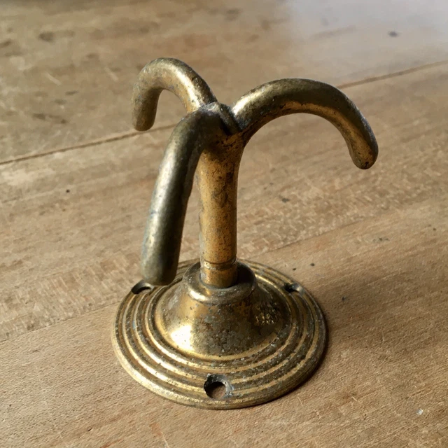 X1 Triple Coat Hook Brass Beehive Wardrobe Ceiling Original Reclaimed Vintage