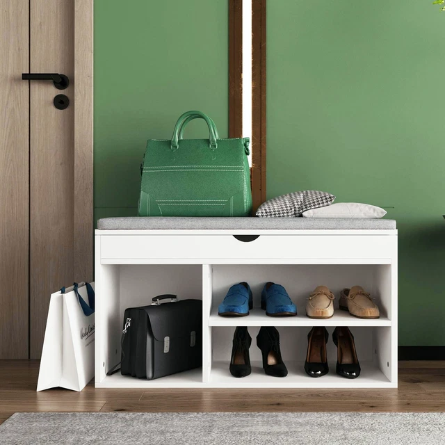 ENTRYWAY SHOE STORAGE Bench with Cushion & Drawer Shoes Rack