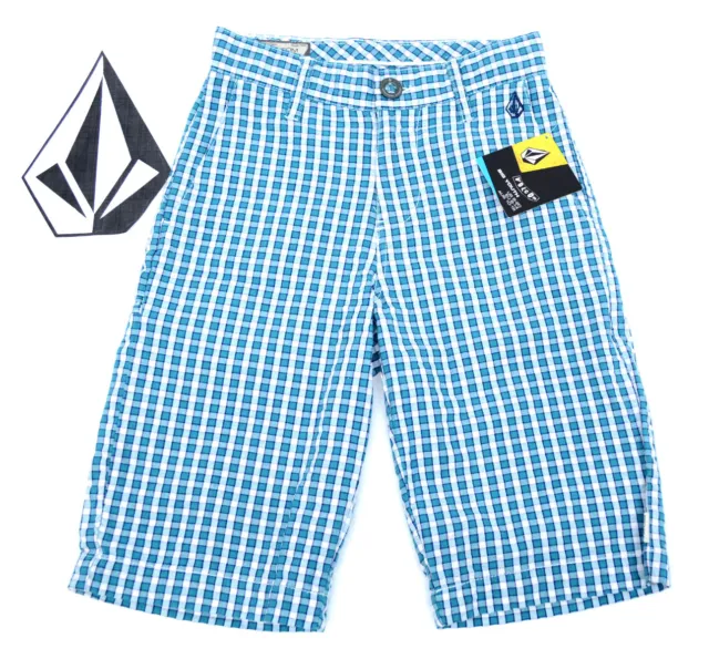 VOLCOM YOUTH KIDS BOYS FRUCKIN NUTS TOO SHORT Plaid Blue NWT/NEW $45