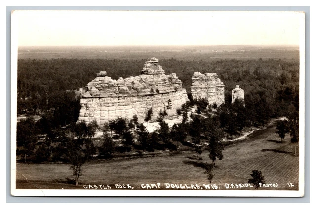 Camp Douglas, WI Wisconsin,  Castle Rock, Aerial View, RPPC Real Photo Postcard